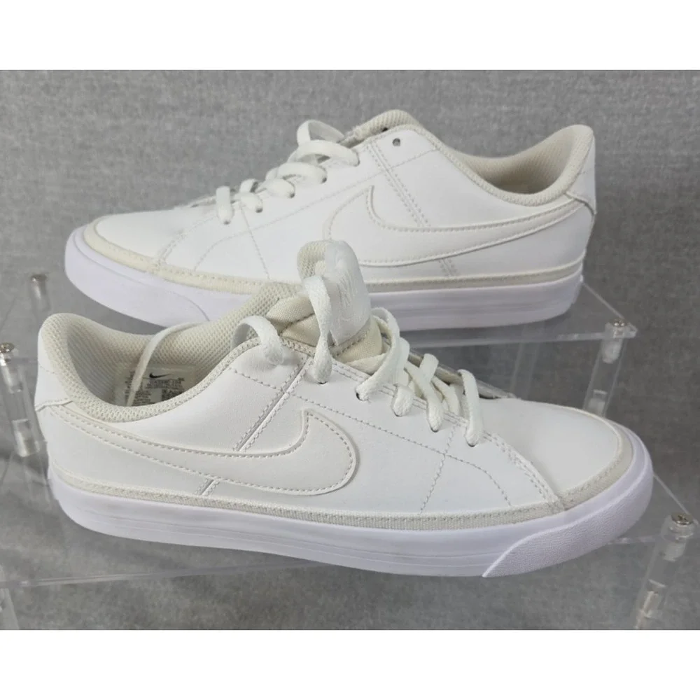 Nike Court Legacy Boys Size 5Y Sneakers Triple White‎ Leather Low Top NEW